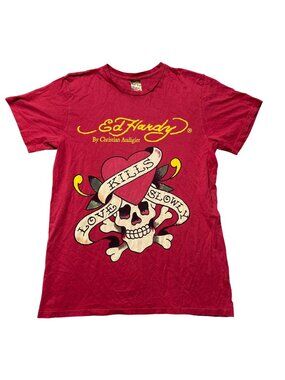 Vintage Y2K Ed Hardy Love Kills Slowly Mens Sz Large Red Graphic Tee Shirt